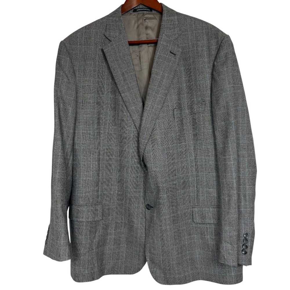 J. Hilburn Mens 51R Grey Glen Plaid 100% Wool Tailored Fit Sport Coat Blazer